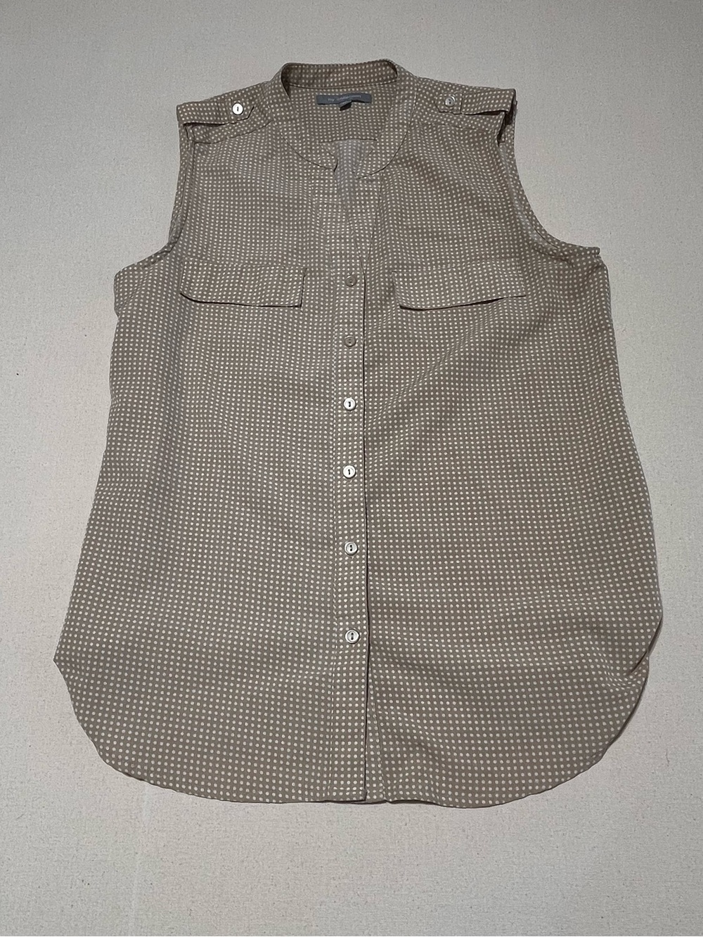 NY Collection Taupe Sleeveless Dot Button-Down Shirt